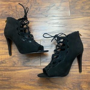Marc Fisher Suede Urbana Lace Up Stiletto High Heels Black